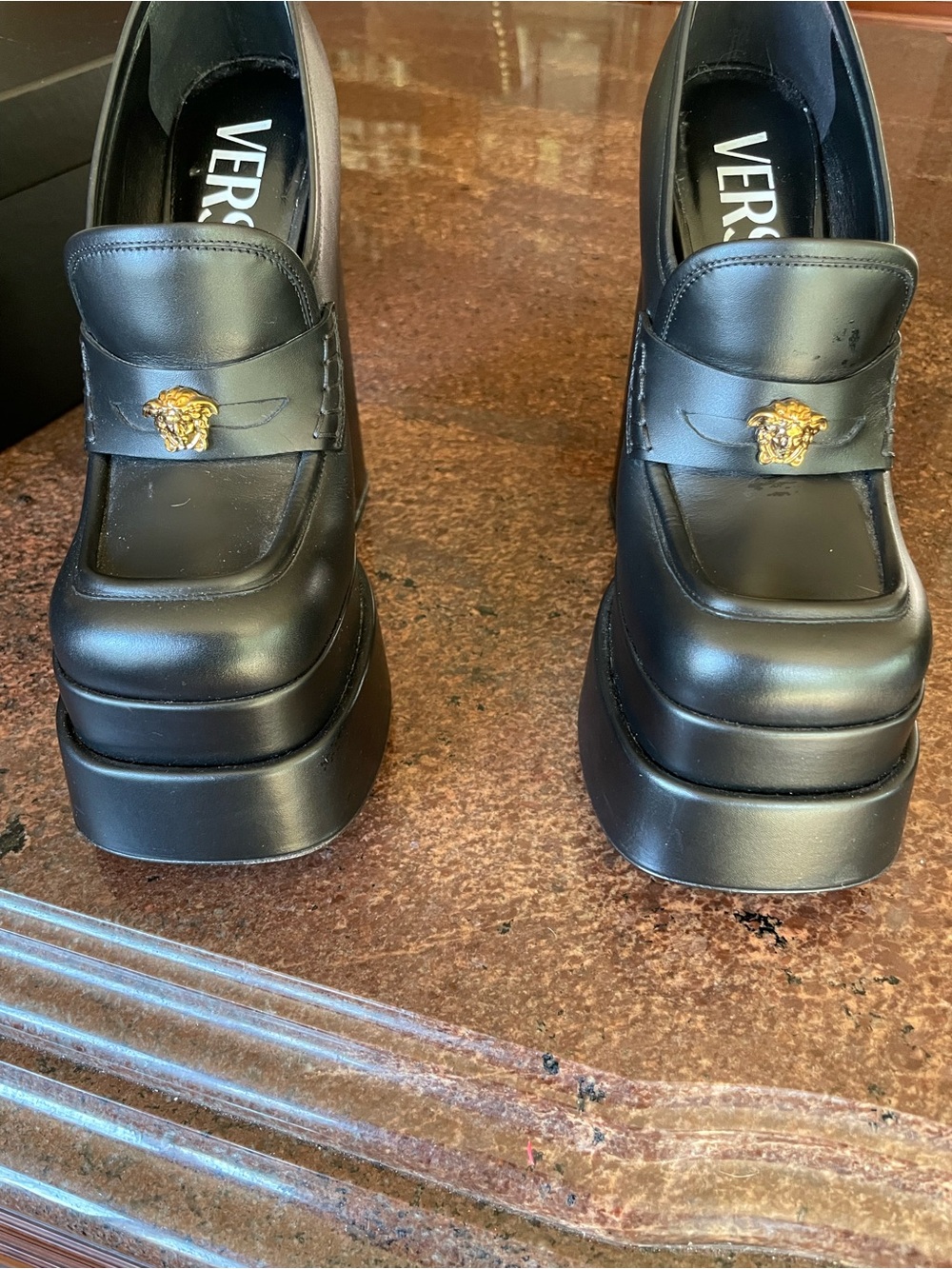 Versace Aevitas Black Platforms with Gold Medusa Accent 36.5 with box